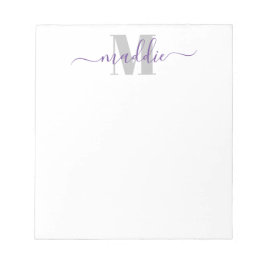 Trendy Girly Script Monogram, Paars en grijs Notitieblok