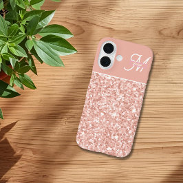 trendy girly Soft Blush Sparkle Monogram name iPhone 16 Hoesje