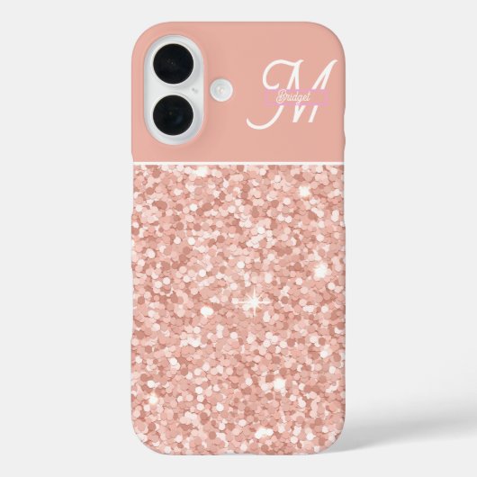 trendy girly Soft Blush Sparkle Monogram name Case-Mate iPhone Case (Achterkant)