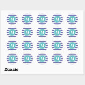 Trendy Girly Stripes Monogram Ronde Sticker (Vel)