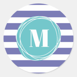 Trendy Girly Stripes Monogram Ronde Sticker