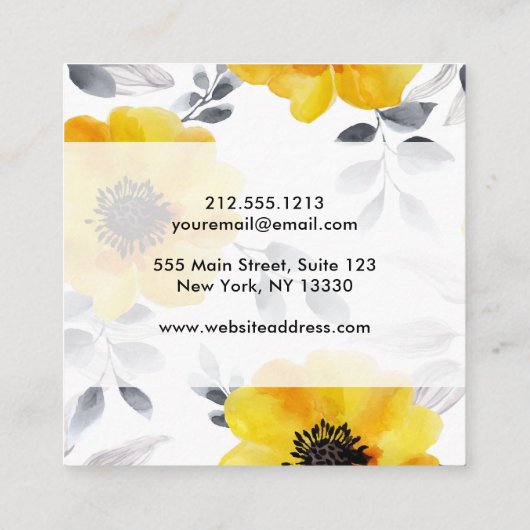 Trendy Girly Yellow Flowers Pattern Vierkante Visitekaartje (Achterkant)