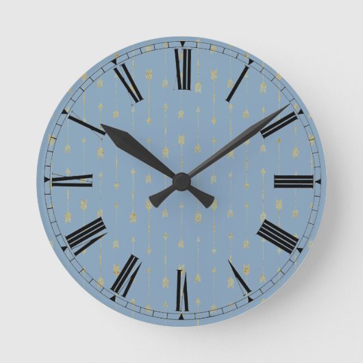 Trendy Glacier Blue & Gold Boho Arrows   Ronde Klok (Voorkant)