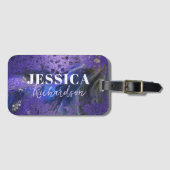 Trendy Glam Abstracte Paarse Glitter Marmeren Verf Bagagelabel (Voorkant (horizontaal))