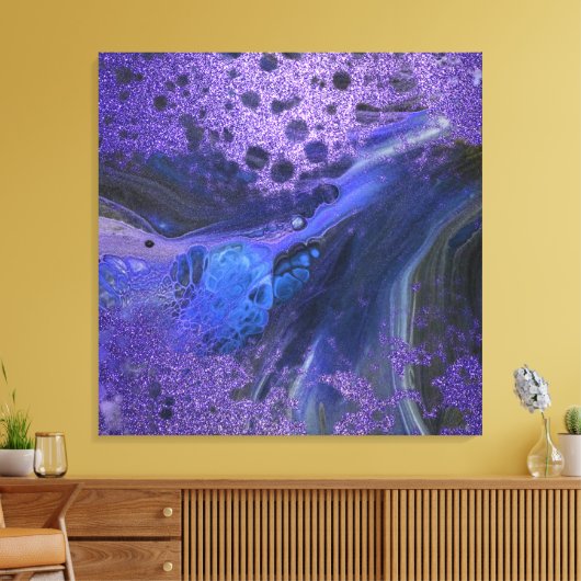 Trendy Glam Abstracte Paarse Glitter Marmeren Verf Canvas Afdruk (Insitu (Woonkamer))