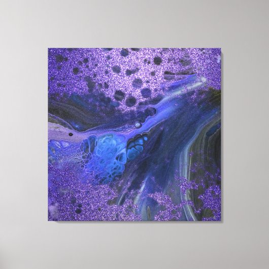 Trendy Glam Abstracte Paarse Glitter Marmeren Verf Canvas Afdruk (Voorkant)