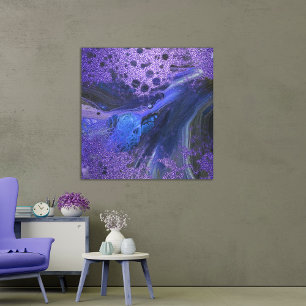 Trendy Glam Abstracte Paarse Glitter Marmeren Verf Canvas Afdruk