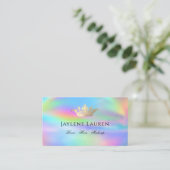 Trendy Glam Crown Faux Holographic Rainbow Visitekaartje (Staand voorkant)