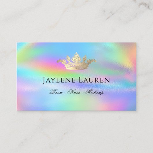 Trendy Glam Crown Faux Holographic Rainbow Visitekaartje (Voorkant)