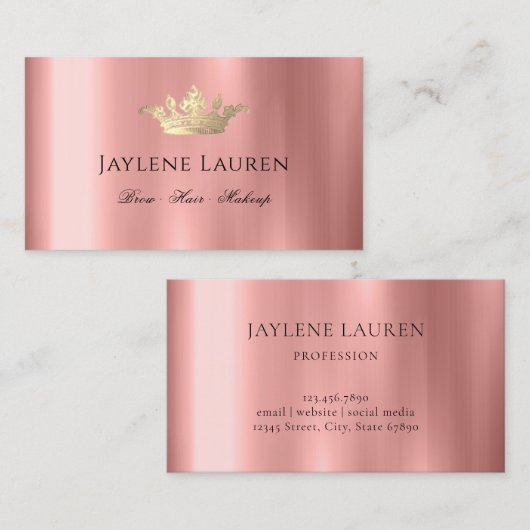 Trendy Glam Crown Roos Gold Visitekaartje (Voorkant / Achterkant)