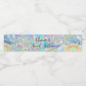 Trendy Glam Faux Holographic Rainbow Sweet 16 Waterfles Etiket (Enkel label)