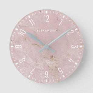 Trendy Glam Faux Roos Gold Kijk en witte marmer Ronde Klok