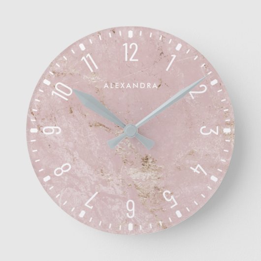 Trendy Glam Faux Roos Gold Kijk en witte marmer Ronde Klok (Voorkant)