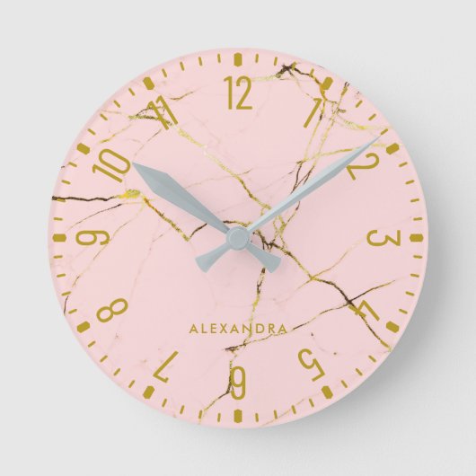 Trendy Glam Faux Roos Gold Kijk marmer  Ronde Klok (Voorkant)