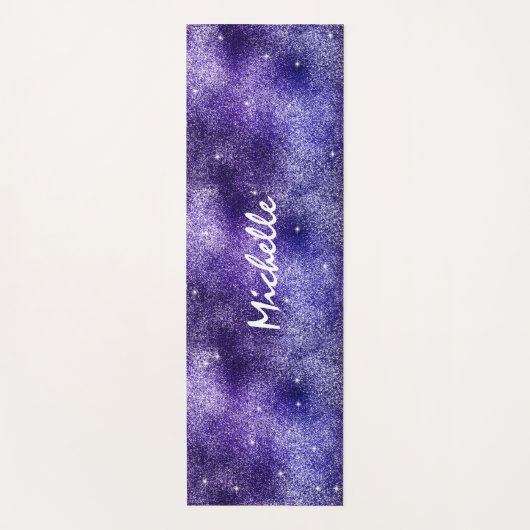 Trendy Glam Glitter Monogram Name Paars Yogamat (Voorkant)