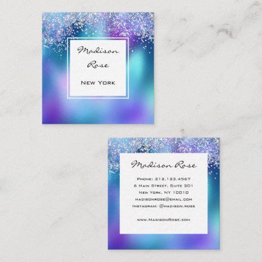 Trendy & Glam Holografische Zeemeermin Glitter Spa Vierkante Visitekaartje (Voorkant / Achterkant)