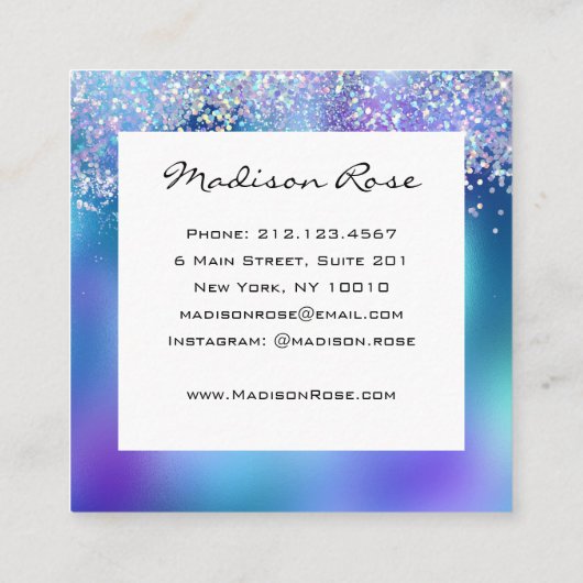 Trendy & Glam Holografische Zeemeermin Glitter Spa Vierkante Visitekaartje (Achterkant)