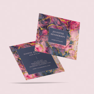 Trendy Glam Marmer Roze Rose Goud Haar Stylist Vierkante Visitekaartje