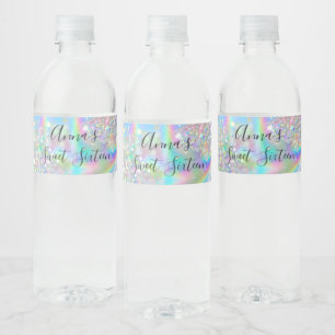 Trendy Glam Nep holografische regenboog Sweet 16 Waterfles Etiket