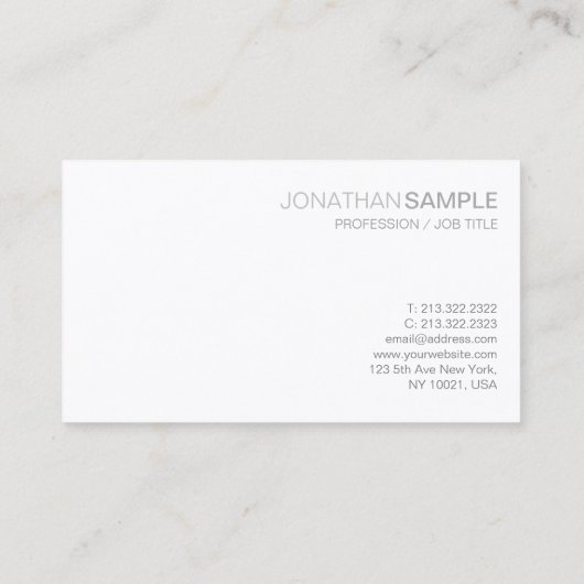 Trendy Glamorous Design Plain Black White Luxe Visitekaartje (Achterkant)