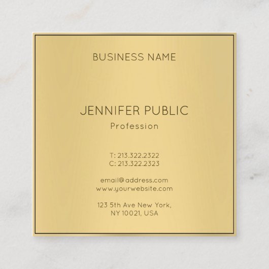 Trendy Glamour Gold Look Modern Sjabloon Luxury Vierkante Visitekaartje (Achterkant)