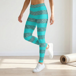 Trendy Glamourey Chic Luxury Faux Glitter Striped Leggings