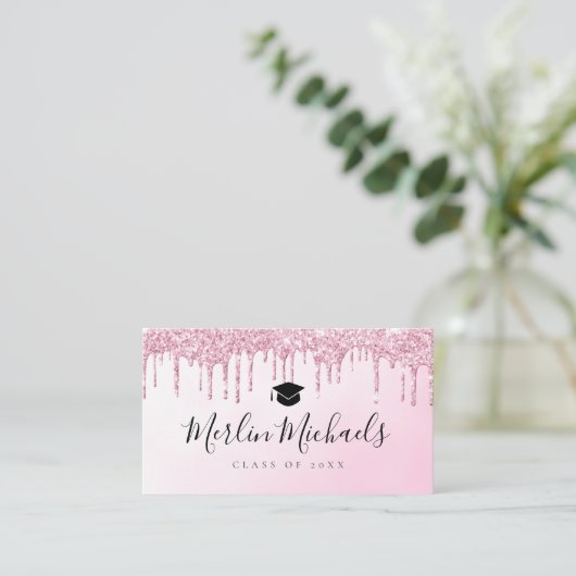 Trendy glitter afstuderen name insert card visitekaartje (Staand voorkant)