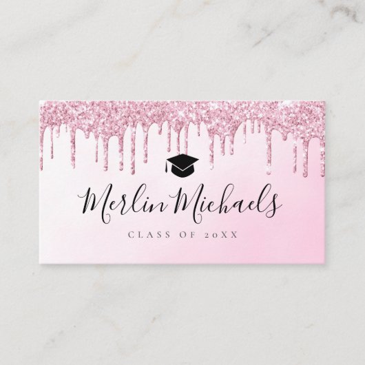 Trendy glitter afstuderen name insert card visitekaartje (Voorkant)