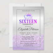 Trendy Glitter Bokeh Ombre, Tiara, Sweet 16 Party Kaart (Voorkant)