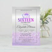 Trendy Glitter Bokeh Ombre, Tiara, Sweet 16 Party Kaart (Staand voorkant)