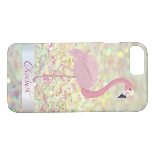 Trendy Glitter Bokeh Pink Flamingo- Personalized Case-Mate iPhone Case (Achterkant (Horizontaal))