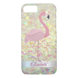 Trendy Glitter Bokeh Pink Flamingo- Personalized iPhone 8/7 Hoesje