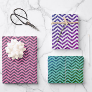 Trendy Glitter Chevron Pattern Trio Inpakpapier Vel