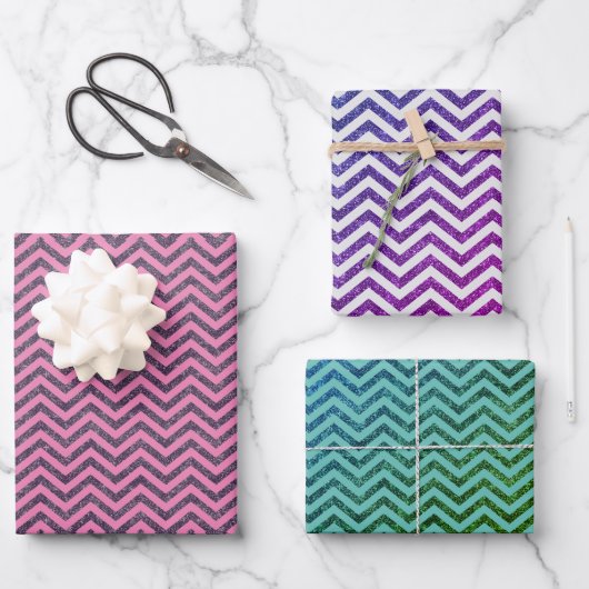 Trendy Glitter Chevron Pattern Trio Inpakpapier Vel (Voorkant)