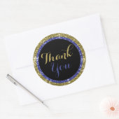 Trendy glitter dank u Stickers: blauw en goud Ronde Sticker (Envelop)