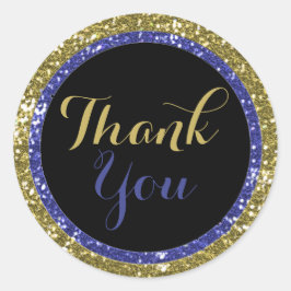 Trendy glitter dank u Stickers: blauw en goud Ronde Sticker