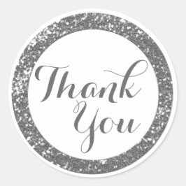 Trendy Glitter Dank u Stickers: Silver Grey Ronde Sticker