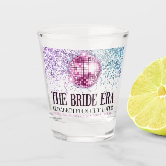 Trendy Glitter Disco Bride Era Bachelorette Party Shot Glas (Voorkant)