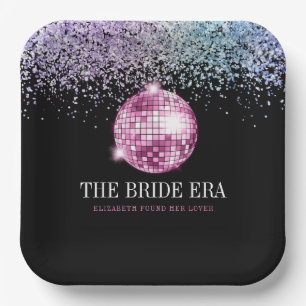 Trendy Glitter Disco Bruid Tijd Bachelorette Feest Papieren Bordje