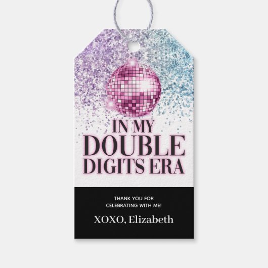 Trendy Glitter Disco Dubbele Cijfers Era Papier Cadeaulabel (Voorkant)