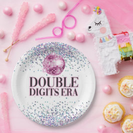Trendy Glitter Disco Dubbele cijfers Era Verjaarda Papieren Bordje