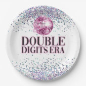Trendy Glitter Disco Dubbele cijfers Era Verjaarda Papieren Bordje (Voorkant)