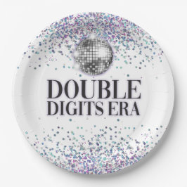 Trendy Glitter Disco Dubbele cijfers Era Verjaarda Papieren Bordje