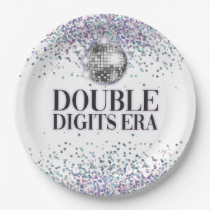 Trendy Glitter Disco Dubbele cijfers Era Verjaarda Papieren Bordje