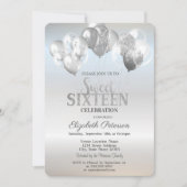 Trendy Glitter Drips Balloons Silver Sweet 16 Kaart (Voorkant)