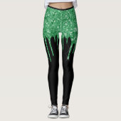 Trendy Glitter Drips Green Black St. Patrick's Day Leggings (Voorkant)