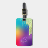 Trendy Glitter Drips Ombre Holographic Bagagelabel (Voorkant verticaal)