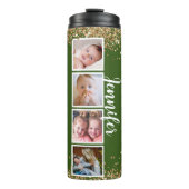 Trendy glitter groene fotonaam Thermal Tumbler Thermosbeker (Voorkant)