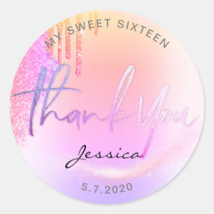 Trendy Glitter Holografische druppels Bedankt Ronde Sticker