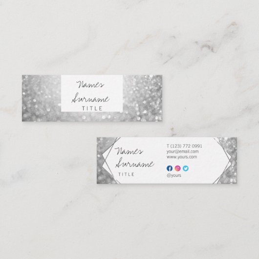 Trendy Glitter Jewel Mini Silver Visitekaartje (Voorkant / Achterkant)